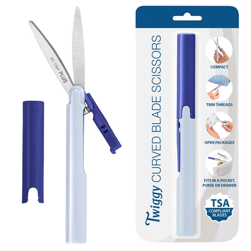 Plus Pen Style Non-Stick Compact TSA Twiggy Scissors with Cover, Blue - Image 1